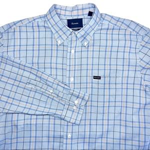 Mens Façonnable Classique Dress Shirt Size XL Blue & Tan Plaid